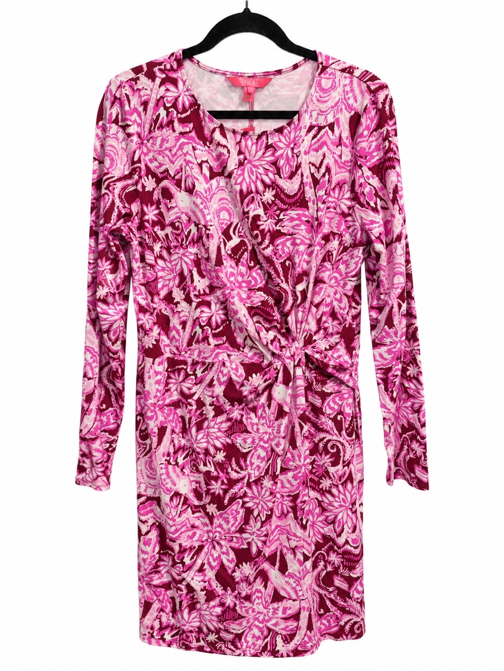 Lilly Pulitzer Lynn Long Sleeve Twist Dress Mulberry Wild Ride Floral Pink L NWT